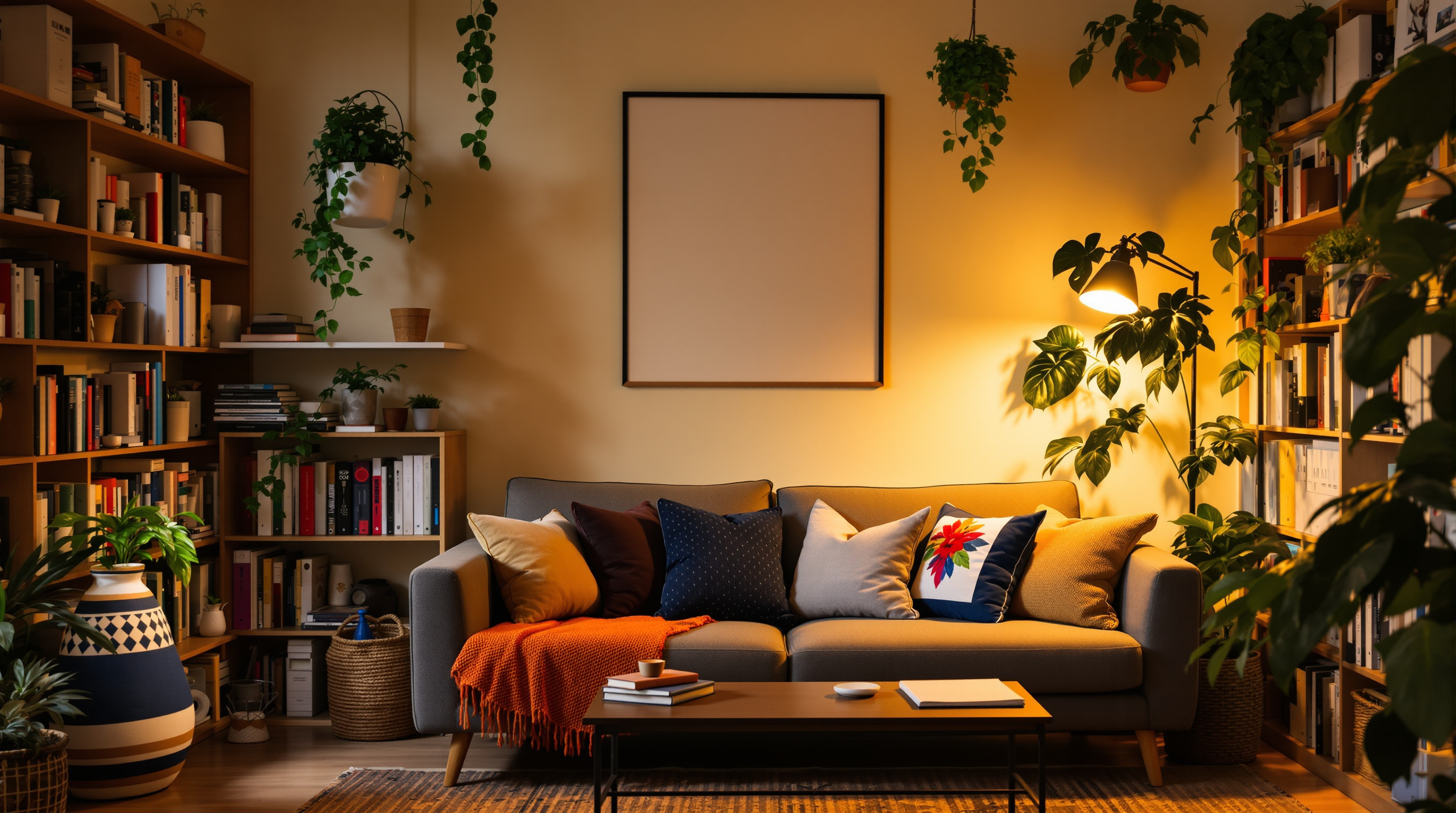 Cozy organized college student apartment living room